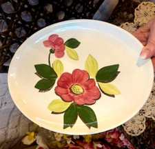 Vintage Stetson Flower Series Serving Platter - Hand Painted Green Burgundy