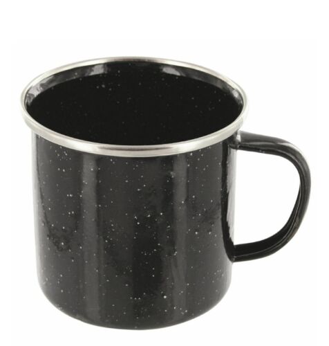 2 X Highlander Enamel Mug 350ml Stainless Steel Rim Black Camping CP082-BLK - Picture 3 of 9
