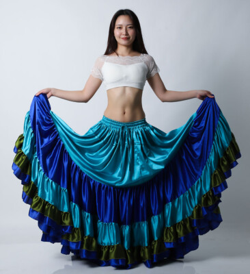 Satin 25 Yard Skirt 4 Tiered Frilled Skirt Tribal Belly Dance
