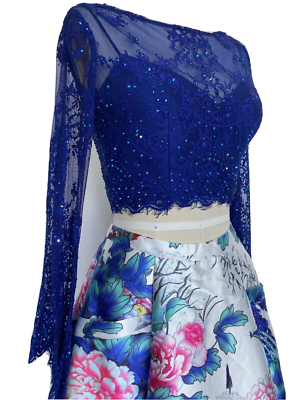 2 Piece Blue Long Dress Floral Size 4 Beaded Lace Top Gown Sleeves Pockets Sz 4 | eBay 2 Piece Blue Long Dress Floral Size 4 Beaded Lace Top Gown Sleeves Pockets Sz 4 | eBay