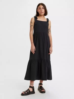 size XS Levi hemp cotton Black tie top tier dress | eBay
