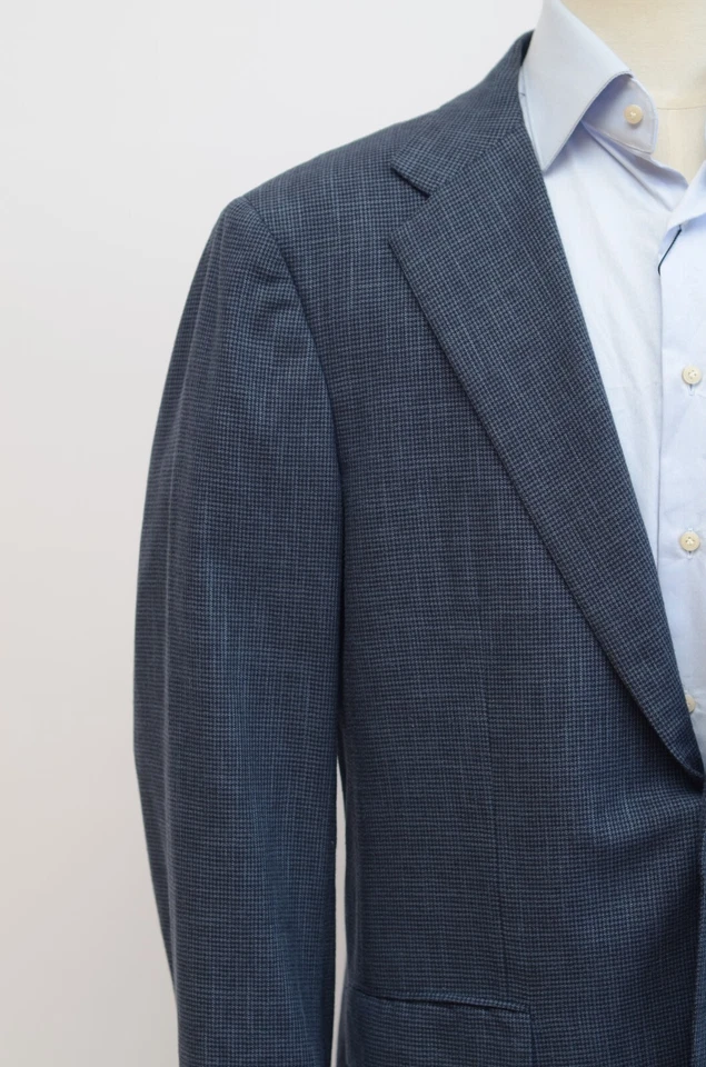 KITON Luxury Men's Blue Cashmere & Bamboo Plaid Blazer Jacket Sz50 Made in Italy - Image 2 of 4
