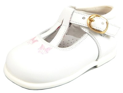 DE OSU -Spain -Baby Girls Classic White Leather Pink Dress Shoes -European -Sz 5