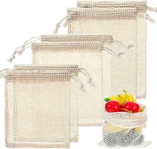 6Pcs Reusable Produce Bags, Cotton Mesh Vegetable Storage Bags Double Stitched G