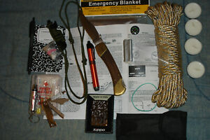 Camping Gear Survival Knife Kit Fire Rod Zippo Lighter Plus Extras
