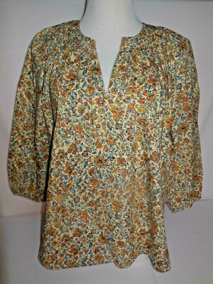 NWT Universal Thread Women's Small Boho Top Yellow Floral V-Neck 3/4 Sleeve