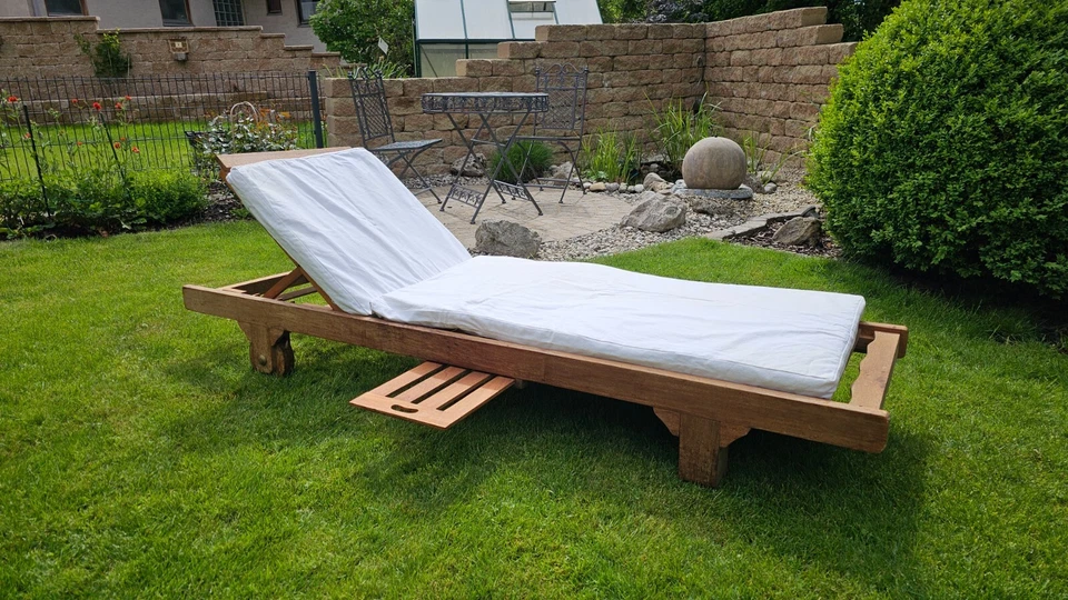 Garten Sonnenliege mit Rädern, Teak Holz original aus Bali - Bild 2 von 2