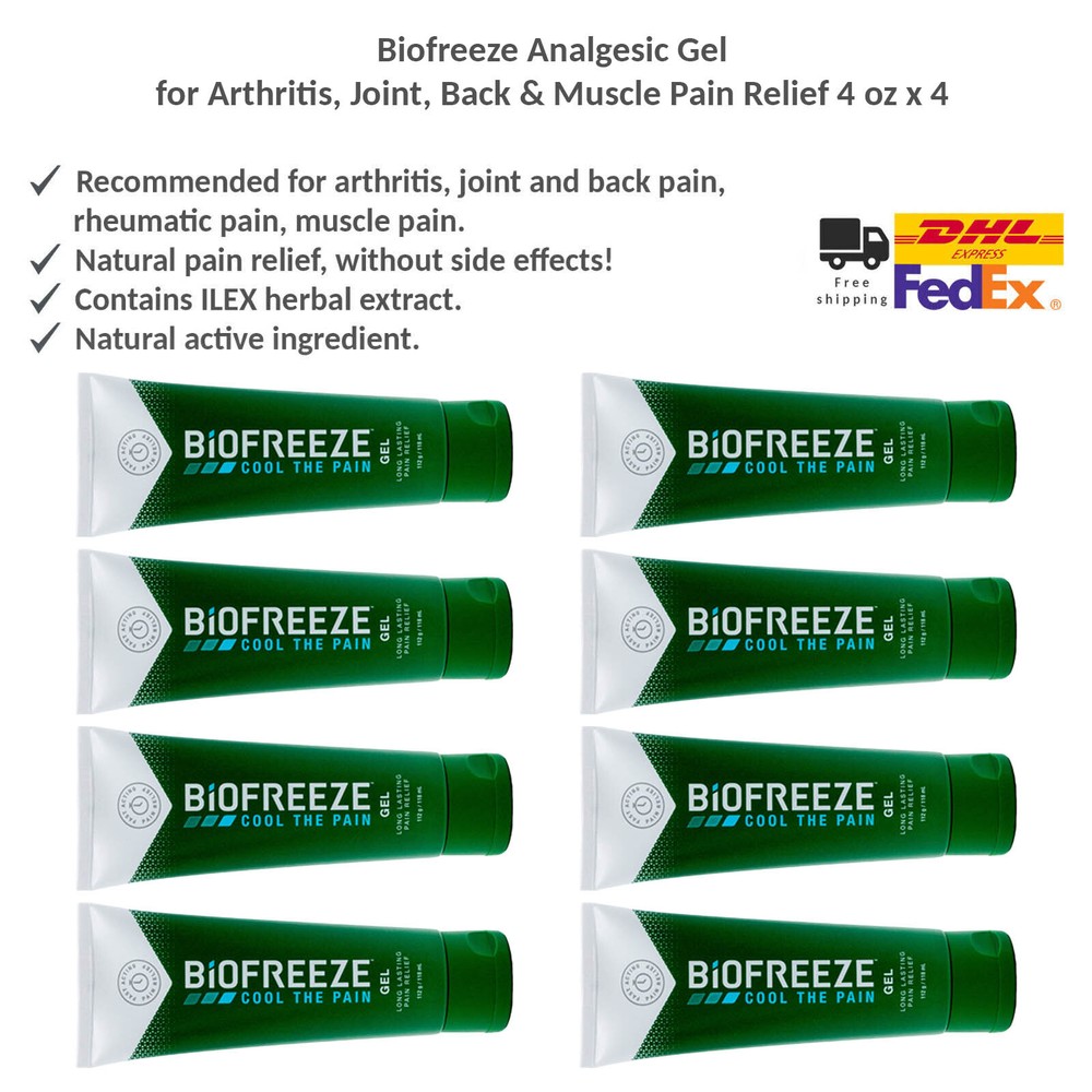 Biofreeze Analgesic Gel for Arthritis, Joint, Back & Muscle Pain Relief 4 oz x 8