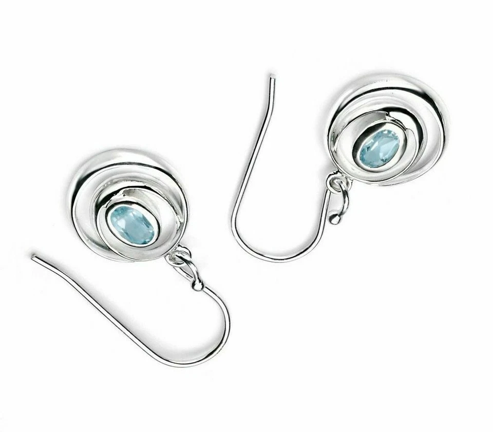 Topazio Blu Ciondolo E Orecchini Set Argento Sterling Massiccio 45.7cm Catena - Immagine 4 di 4