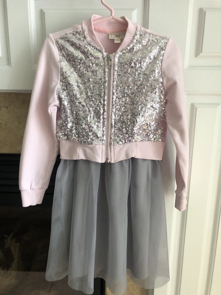 Vestido Tutu Feminino de Lantejoulas Bolinhas Tamanho 5 Rosa e Cinza Bom Estado Usado - Imagem 3 de 4