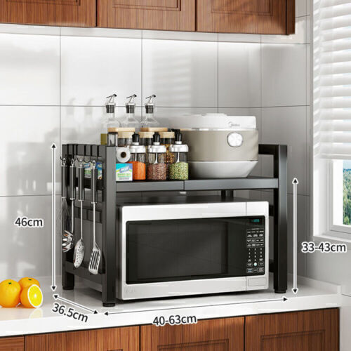 2 Tier Adjustable Metal Microwave Oven Shelf Stand Kitchen Storage Rack Organize - Picture 2 of 8