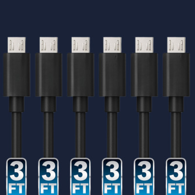 6-Pack 3ft Micro USB Cables USB 2.0 A Male to Micro B Black