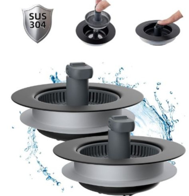 Hibbent Upgraded 3 in 1 Kitchen Sink Drain Strainer and Stopper Combo, TWO PACK