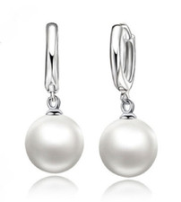 925 Sterling Silver 12-13 mm Pearl Dangle Drop Earrings White/Pink/Peacock UK 