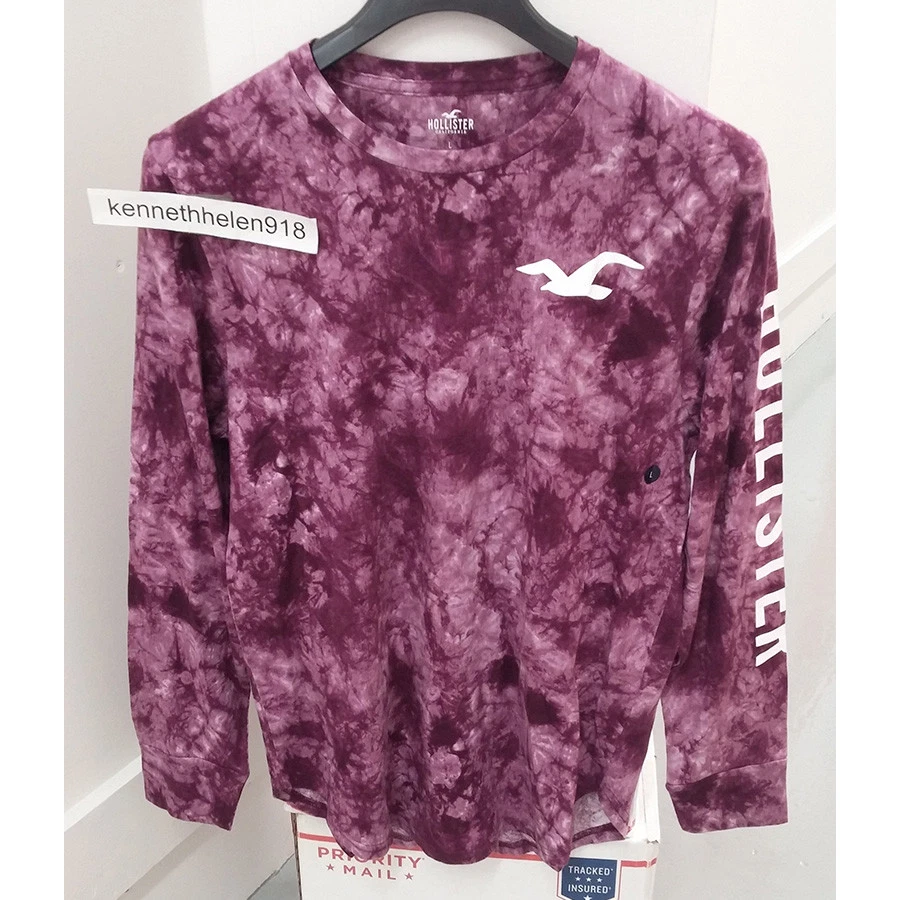 HOLLISTER TIE DYE LOGO GRAPHIC LONG SLEEVE TEE SHIRTS PURPLE TIE