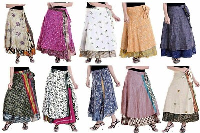 Wholesale Lot 20 PC Skirt Womrn Wrap Around Silk Skirt long Skirt Indian