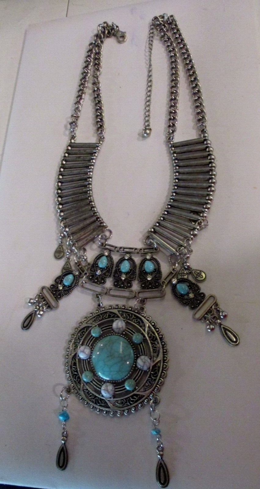 Turquoise Colored Stone  Statement Necklace-Lot-#… - image 1