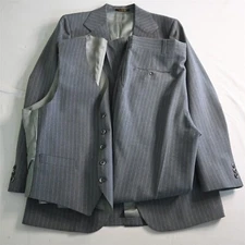 Vtg Mens 40L 34x34 Slim Gray Striped 3 Piece Vest Jacket Bootcut Pants Suit