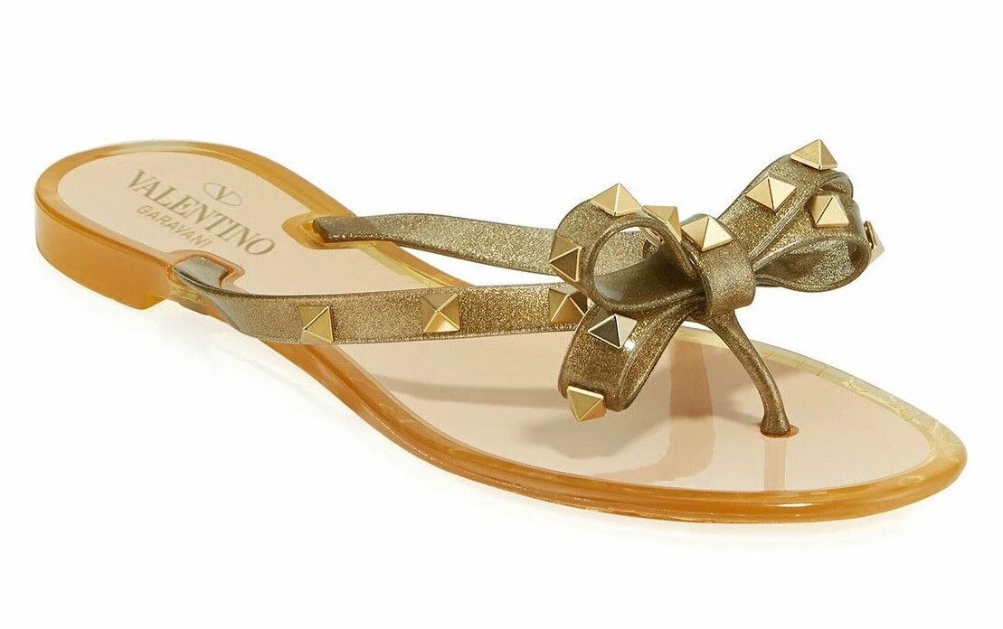 hvor ofte vedlægge fortryde Valentino Rockstud Jelly Bow Bronze Rubber Thong Flat Slide Flip Flop Sandal  35 | eBay