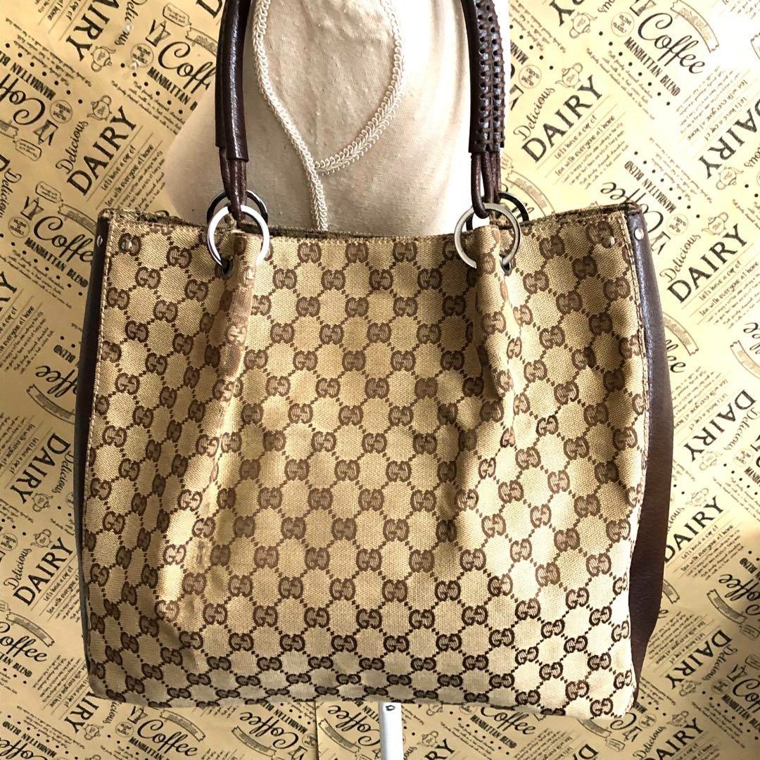 Gucci GG Canvas Leather Tote Bag for Women in Business Brown