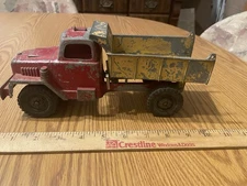 Vintage Hubley large metal dump truck 10" 801?  Red Yellow