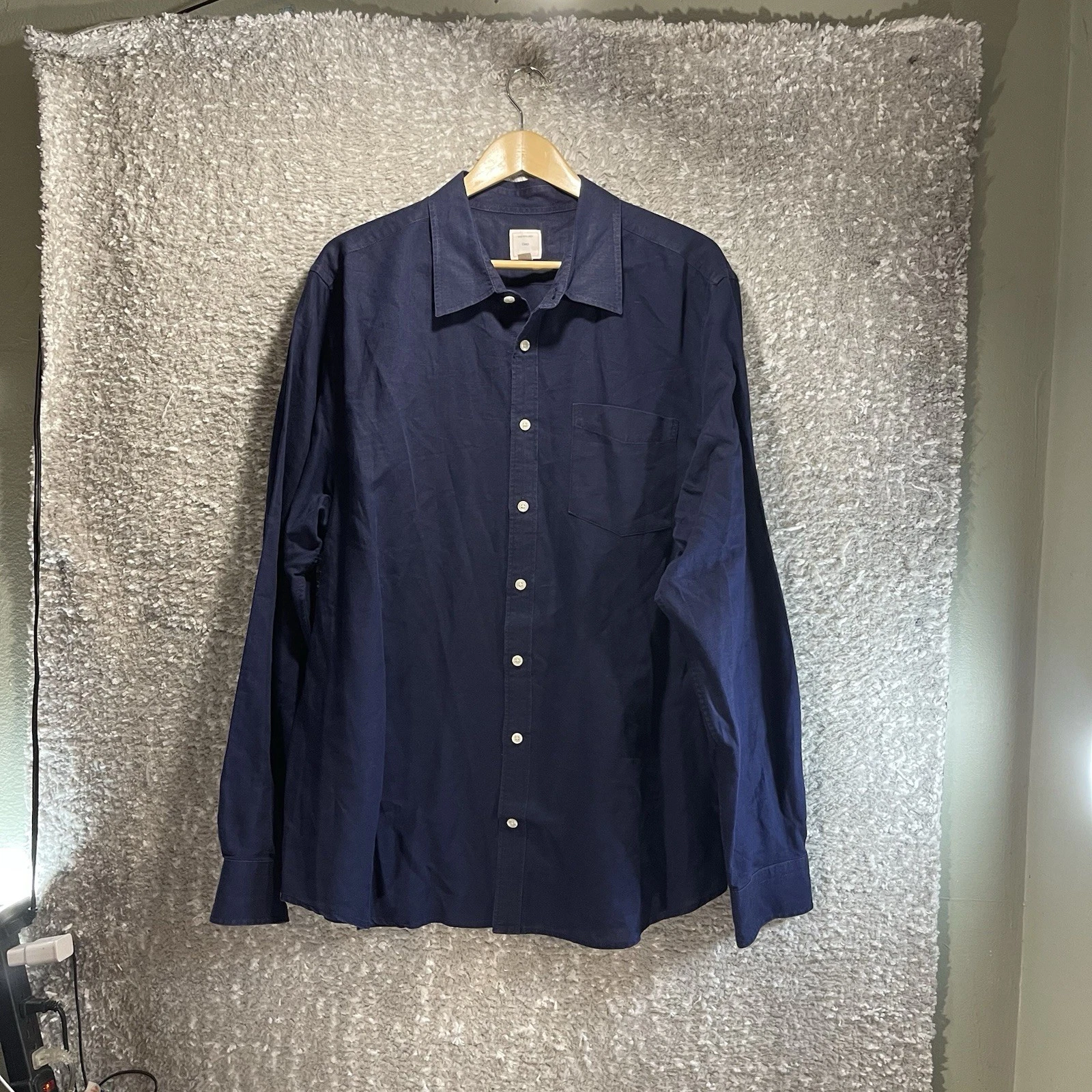 Gap Men Linen Blend XXL Navy Blue Button Front Long Sleeve Shirt Preppy Coastal