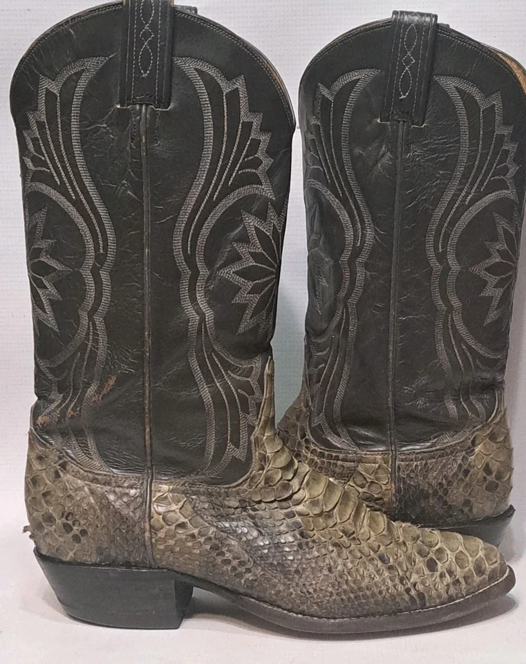 Vtg Tony Lama Python Snakeskin Cowboy Western Boots 8D Brown/Gray 80's USA Snake - Image 2 of 4
