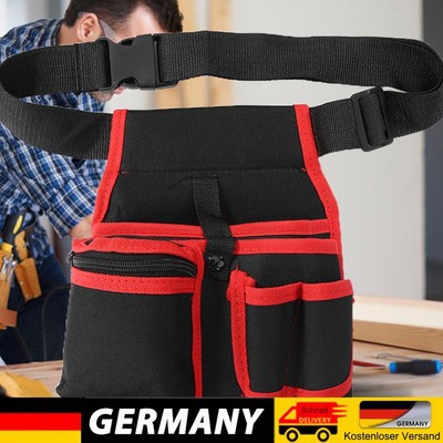 Multipurpose Waist Pockets Electrician Tool Bag Organizer Carry Pouch (Red)