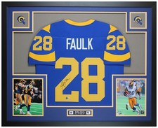 Marshall Faulk Autographed and Framed Blue St Louis Jersey Auto Beckett COA