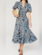 Ulla Johnson Thelma Morning Glory Midi Dress Floral Blue 2
