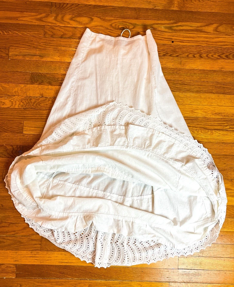 Antigua Enagua Eduardiana Blanca Algodón Festoneada Boho Crochet Maxi Falda Completa Foto 3 de 4