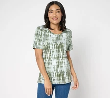 Denim & Co. Women's Top Sz L Printed Favorite Jersey Multi-colored A685138