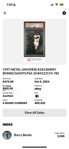 1997 Metal Universe Barry Bonds #242 BGS 9.5 Pop 1! - Picture 4 of 4