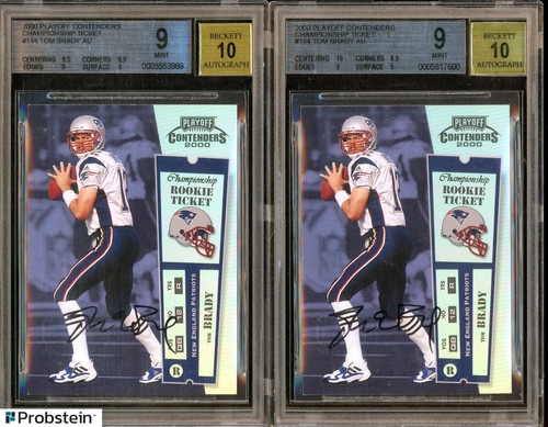 Lot (2) 2000 Contenders Championship Ticket TOM BRADY RC /100 BGS 9 AUTO 10