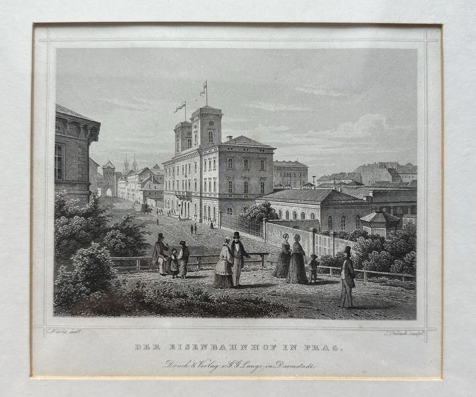 Antikes Bild mit Rahmen Radierung Prag - Bild 2 von 3