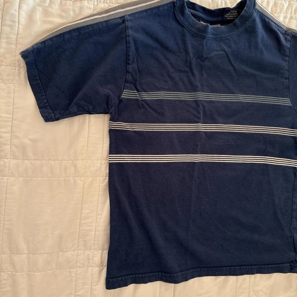 Vintage 90s faded glory navy blue striped short sleeve tee boys size 8 10 grunge - Image 3 of 4