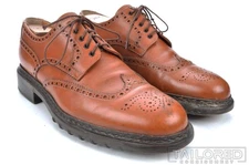 SANTONI Solid Brown Pebble Grain Full Brogue Derby Wingtip Dress Shoes - 11 D