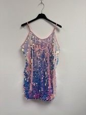 PrettyLittleThing Pink Iridescent Sequin Shift Party Festive Nye Dress Size 12