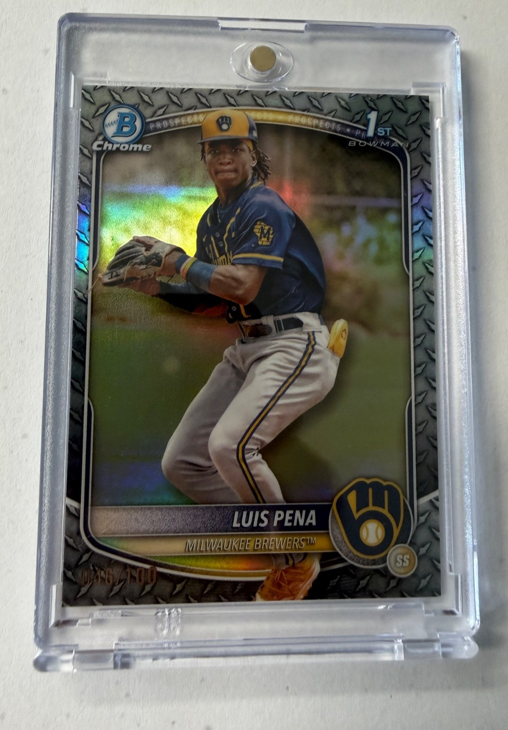 2025 Bowman Chrome Prospects Steel Metal Refractor /100 Luis Pena #BCP-38