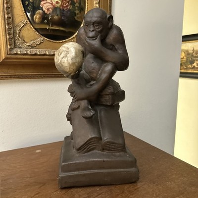 Vintage Monkey Statue & SKULL Sculpture Austin Productions DARWIN Thinker