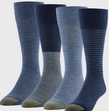 Goldtoe 4 Pack Blue Flat Knit Crew Socks 1826449 Mens size 6-12.5 NEW