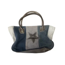 Myra Bag Canvas Leather Star Patch Tote Bag