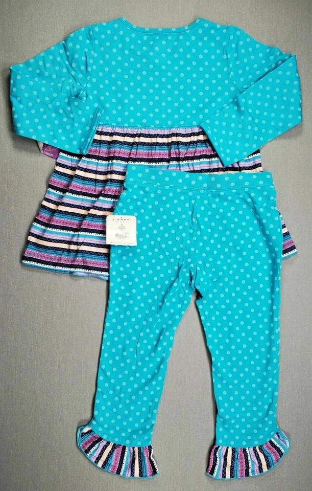 Little Girl New J Khaki 2T Blue Colorful Striped Ruffle 2Pc Outfit - Image 4 of 4