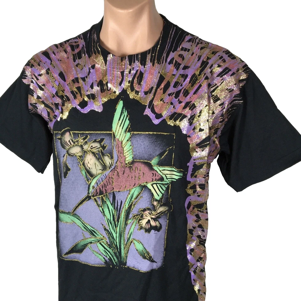Camiseta De Colección Colibrí Negra XL EE. UU. Pantalla Estrellas Mejor Púrpura/Dorado Brillo Splat Foto 3 de 4