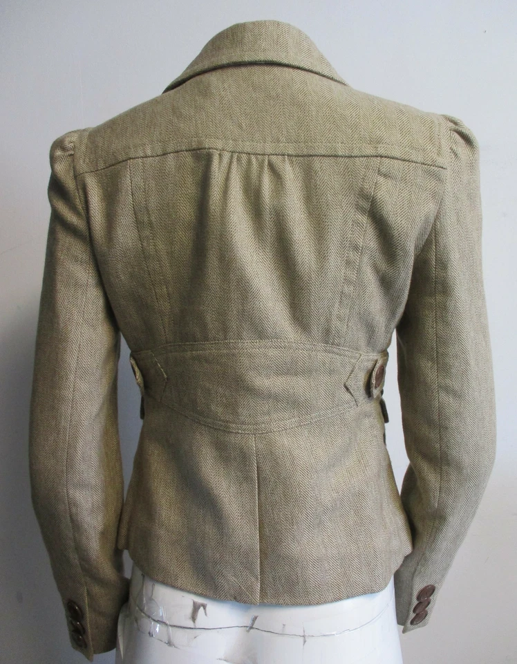 MARC JACOBS желтовато-коричневый хлопок шерсти твидовый двойной грудью куртка blazer sz 6 - Изображение 3 из 4