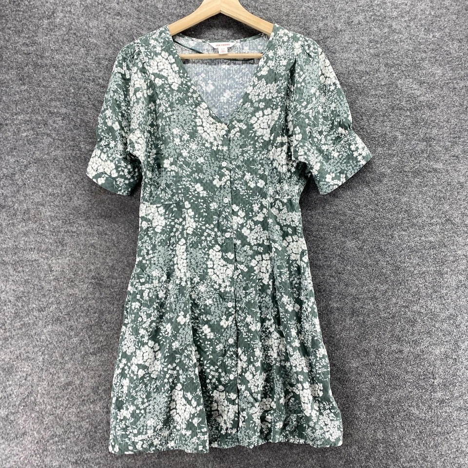 Vestido Joe Fresh Mujer S Pequeño Gris Floral Funda Midi Cuello en V Abotonado Rayón Foto 3 de 4