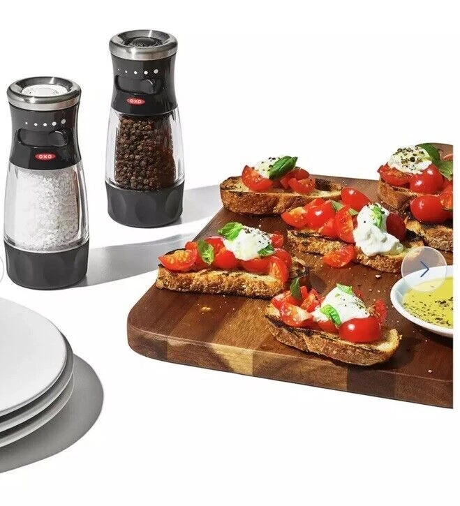 OXO SoftWorks Salt Pepper Grinder Adjustable Fine To Coarse Rock Corn Pair Set