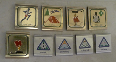Boy Scouts & Cub Scouts Belt Merit Metal Badges Loop Slides - Lot of 9 USED