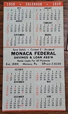 1958 Monaca Pennsylvania Federal Savings & Loan Association Kwik Stik Calendar