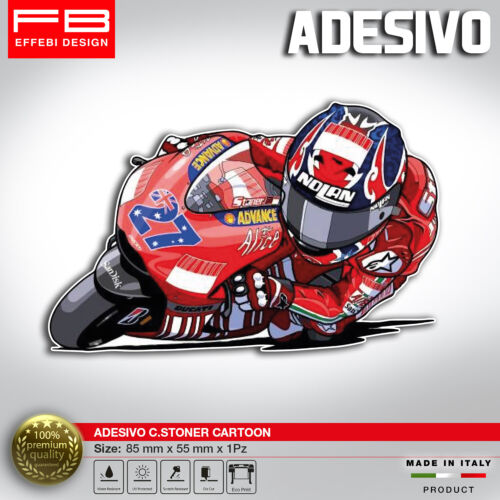 Adesivo Sticker Mascotte Cartoon STONER CASEY 27 Moto GP Tribute Memory - Photo 1/1
